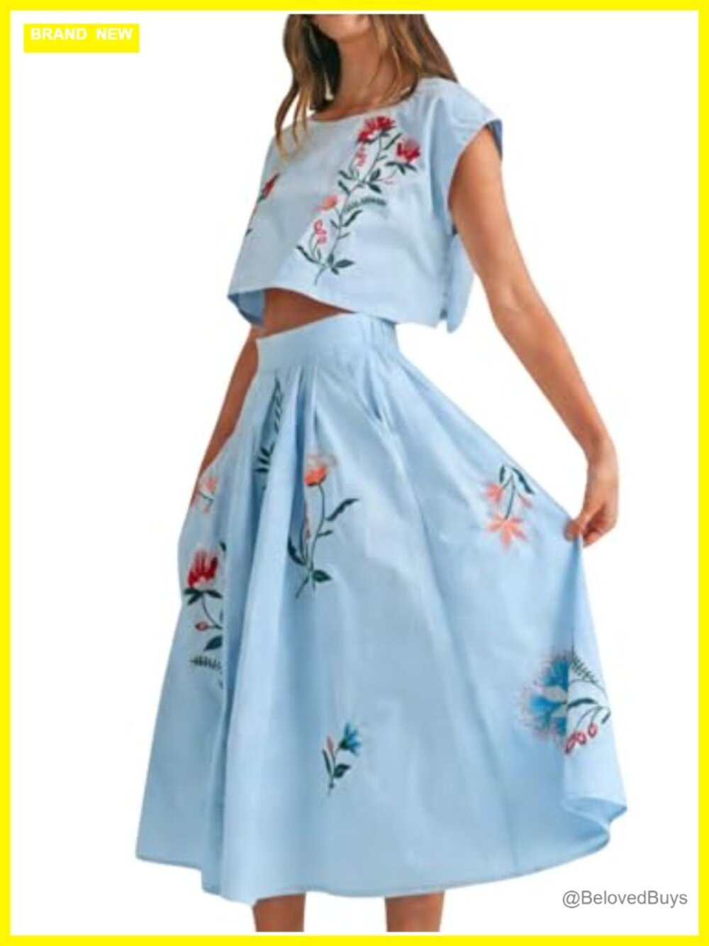 Floral Embroidery 2 Piece Tank Top and Skirt Set Boho Sleeveless Dress